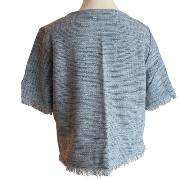 ZARA MARINE STYLE BOUCLE TOP WITH WITH ANCHORS ON BUTTONS, SZ. L - Picture 3 of 5